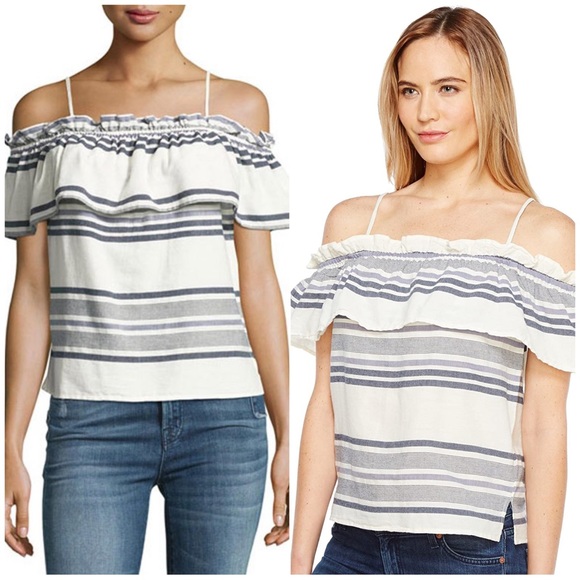 Splendid Tops - Splendid Women's Traveler Stripe Cold Shoulder, White, Medium